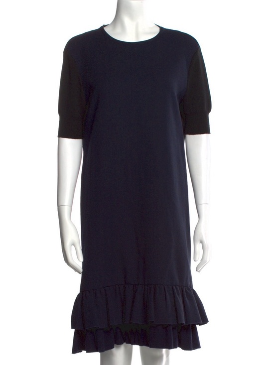 Marni Dresses & Skirts - Marni Navy and Black Short-Sleeve Ruffle-Hem Midi Dress